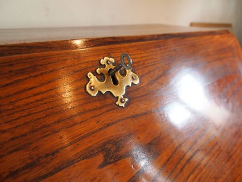 fig 1. Bureau desk rare George III solid figured Elm bureau c1770