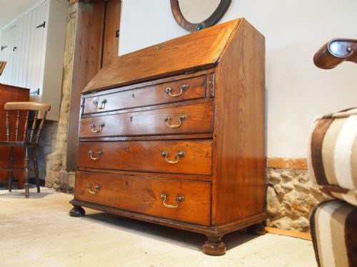 fig 2. Bureau desk rare George III solid figured Elm bureau c1770