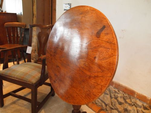 fig 3. Table rare figured solid Elm country wine side tilt top occasional table c1770