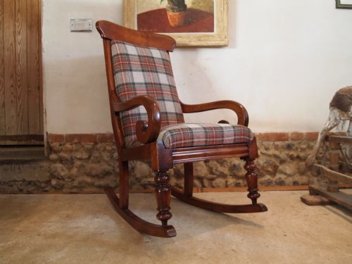 fig 3. Chair rocking chair Victorian Mahogany beautifully re-upholstered c1870