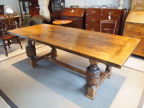 Table English Oak Refectory Kitchen Farmhouse Dining Table Carved Legs C1920