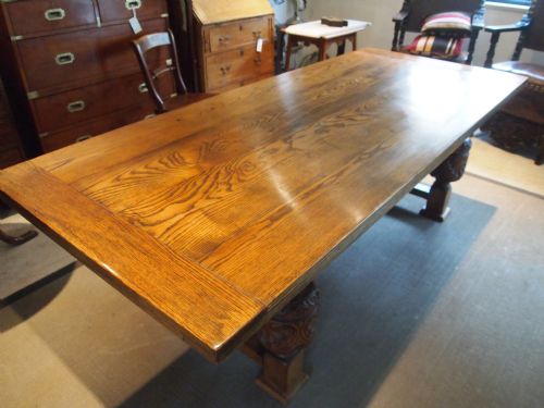 fig 1. Table English Oak refectory kitchen farmhouse dining table carved legs c1920