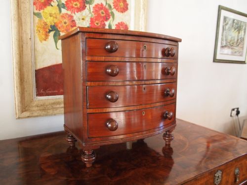 fig 1. Chest of drawers bow front rare George IV Mahogany miniature apprentice c1820 