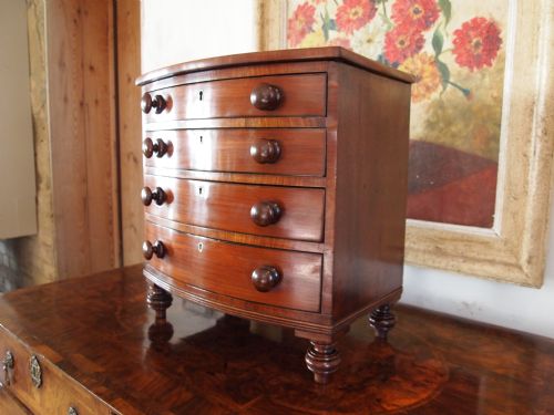 fig 2. Chest of drawers bow front rare George IV Mahogany miniature apprentice c1820 