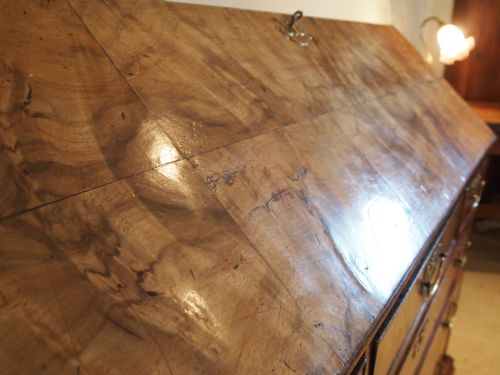 fig 3. Bureau fine George II figured Walnut and Oak c1740