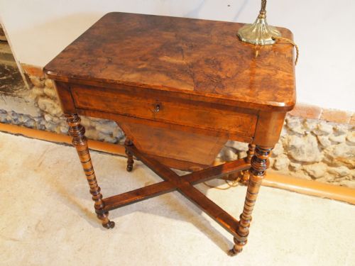 Table Sewing Work or Lamp Table Victorian Burr and Figured Walnut C1880