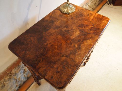 fig 1. Table sewing work or lamp table Victorian burr and figured Walnut c1880
