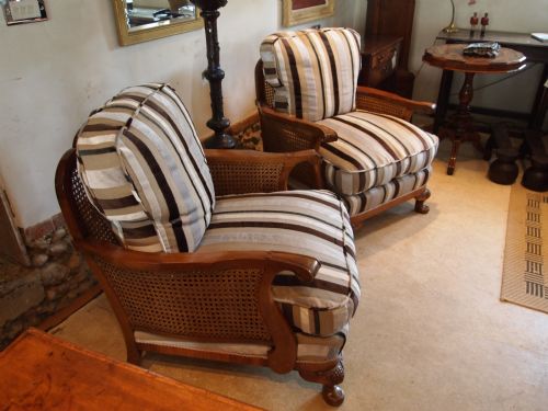 fig 3. Chairs a pair of fine quality Walnut Bergere armchairs c1920