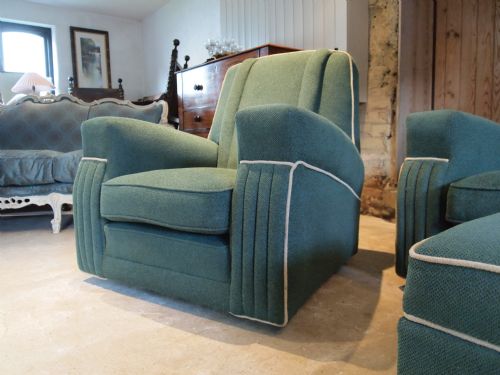 fig 2. Sofa settee Art Deco four piece American green Moquette c1930