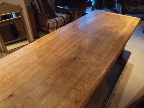 fig 3. Table Solid Elm farmhouse refectory dining table seats 8 - 10 c1920