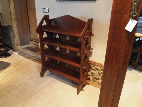 fig 1. Bookcase Arts and Crafts Oak Gothic revival Pugin influence c1900