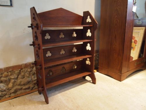 fig 2. Bookcase Arts and Crafts Oak Gothic revival Pugin influence c1900