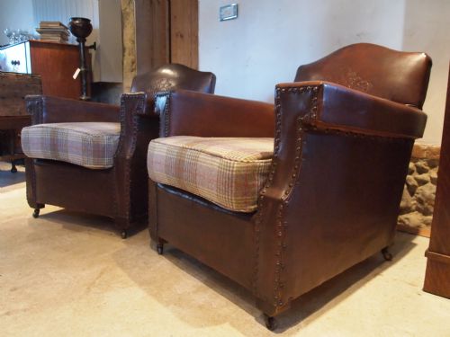 fig 2. Chairs a rare pair of Edwardian Leather club armchairs c1900