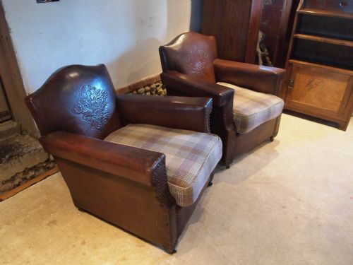 fig 3. Chairs a rare pair of Edwardian Leather club armchairs c1900