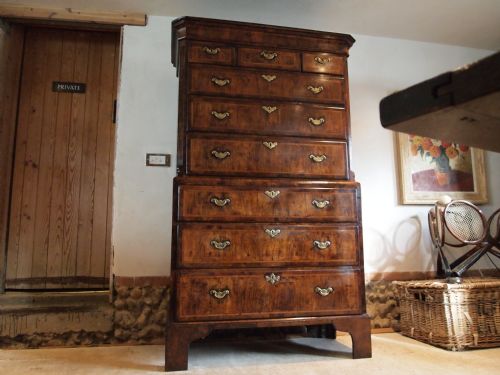 fig 2. Chest of drawers small George II Walnut chest on chest original brasses c1730
