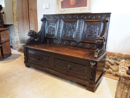 Settle Bench Pew Fine Quality Victorian Carved Oak C1870