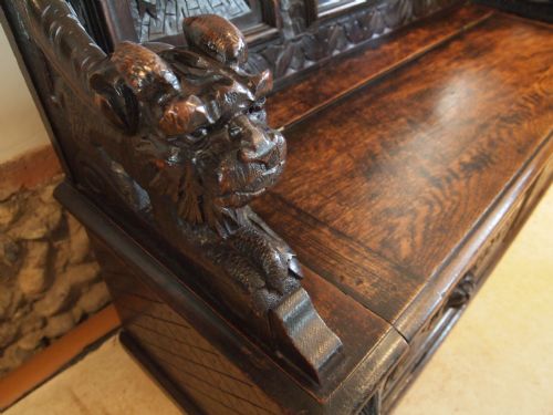 fig 2. Settle bench pew fine quality Victorian carved Oak c1870