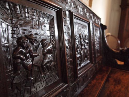 fig 3. Settle bench pew fine quality Victorian carved Oak c1870