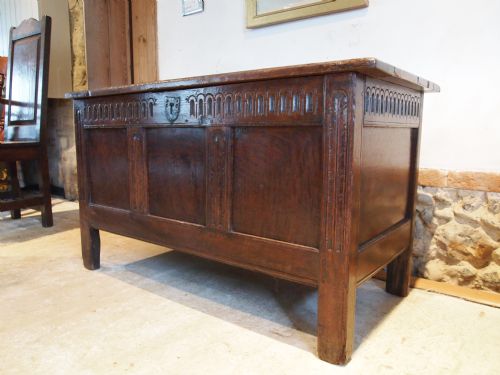 fig 1. Coffer chest blanket box Oak Charles II small size c1680