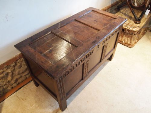 fig 2. Coffer chest blanket box Oak Charles II small size c1680