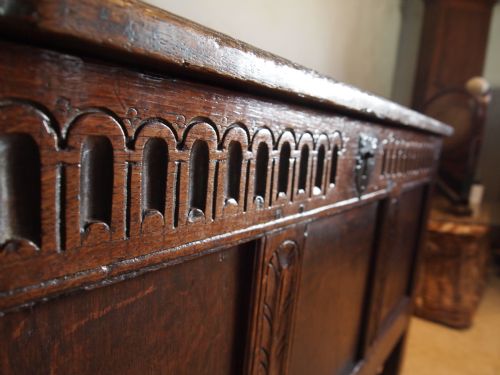 fig 3. Coffer chest blanket box Oak Charles II small size c1680
