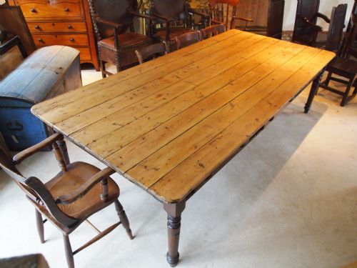 Table Victorian Pine Farmhouse Plank Top Kitchen Refectory Dining Large C1880