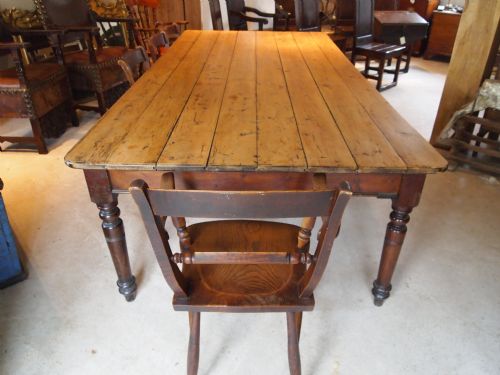 fig 1. Table Victorian Pine farmhouse plank top kitchen refectory dining large c1880