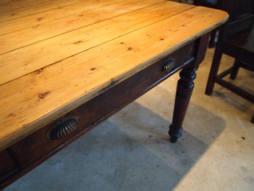 fig 2. Table Victorian Pine farmhouse plank top kitchen refectory dining large c1880
