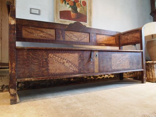 Settle Bench Seat Pew Victorian Pine Painted Box Seat C1880