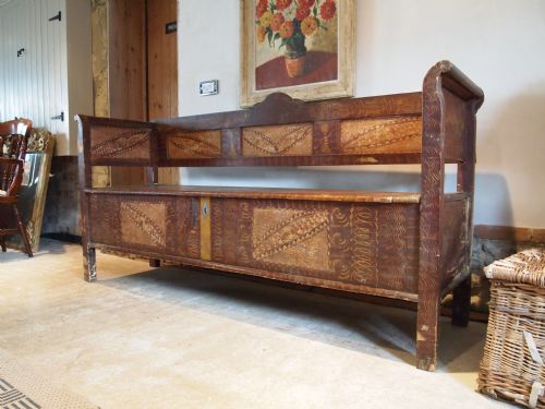fig 1. Settle bench seat pew Victorian Pine painted box seat c1880