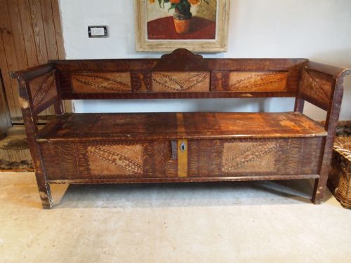 fig 2. Settle bench seat pew Victorian Pine painted box seat c1880