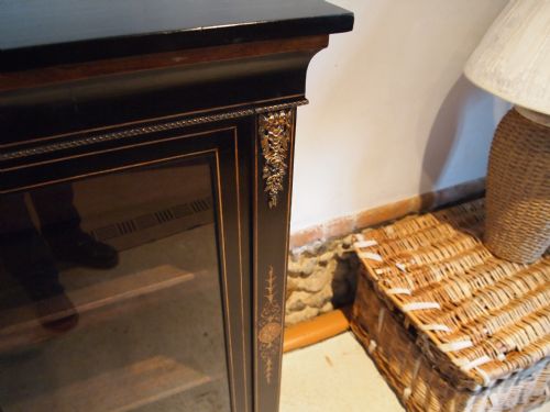 fig 1. Bookcase display pier cabinet Victorian ebonised and inlaid Amboyna c1870