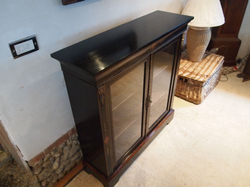 fig 2. Bookcase display pier cabinet Victorian ebonised and inlaid Amboyna c1870