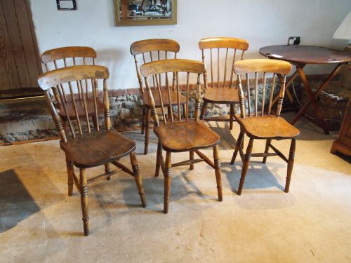 Chairs Set of Six Victorian Kitchen Windsor Dining Chairs Beech and Elm C1880