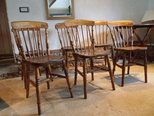 fig 2. Chairs set of six Victorian kitchen Windsor dining chairs Beech and Elm c1880
