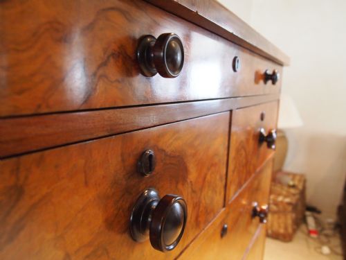 fig 1. Chest of Drawers Victorian Burr and figured Walnut c1880