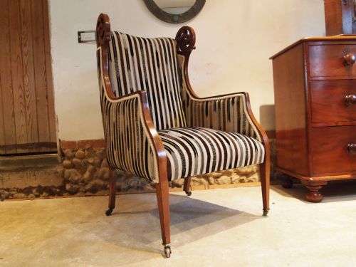 fig 3. Chair fine quality Victorian Mahogany and inlaid armchair Sanderson fabric c1890
