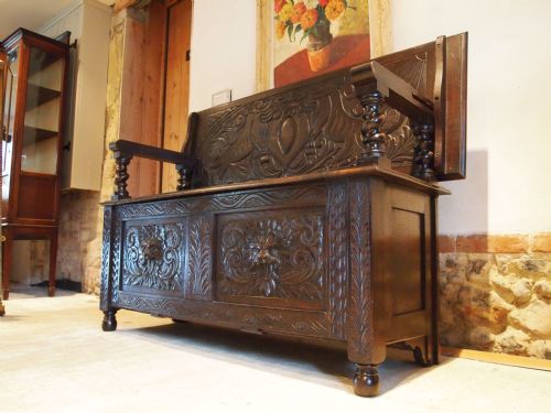 fig 1. Settle pew Monks bench Victorian Oak c1890