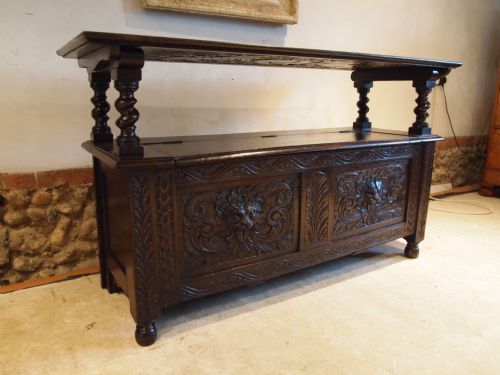 fig 2. Settle pew Monks bench Victorian Oak c1890