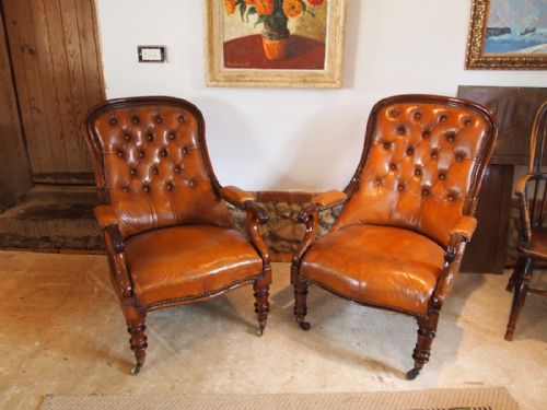 Chairs Victorian Leather Library or Easy Chairs C1840