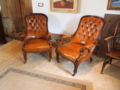 fig 1. Chairs Victorian Leather library or easy chairs c1840