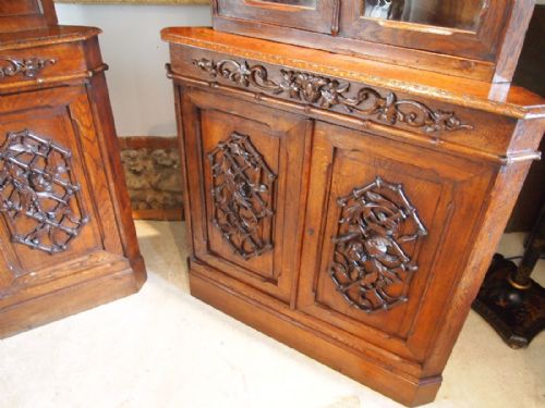 fig 1. Cabinets bookcase display Victorian carved Oak c1850