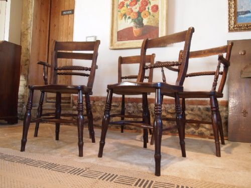 fig 1. Chairs five Victorian Kitchen dining rope back Windsor chairs c1860
