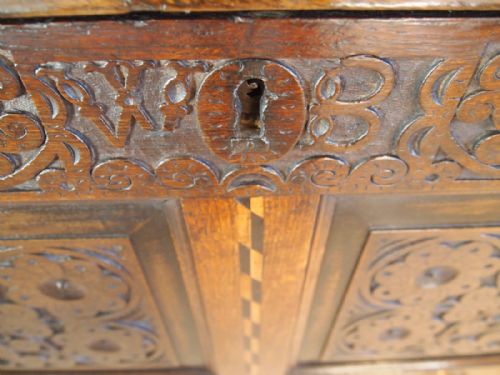 fig 3. Chest Mule Chest George II carved Oak slim size c1740