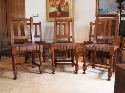 fig 2. Chairs Arts and Crafts Oak and leather dining chairs c1910