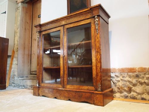 Bookcase Display Cabinet Victorian Burr Walnut C1870