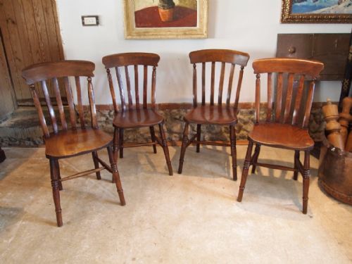 Chairs Set of Four Victorian Lathe Back Windsor Kitchen Dining Chairs C1880