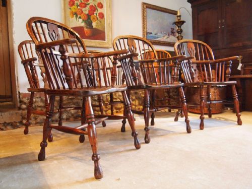 fig 1. Chairs rare set of six Victorian Windsor armchairs c1860