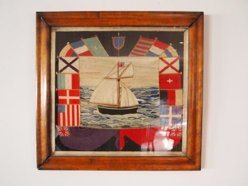 fig 1. Woolwork Flag of nations stars and stripes sampler British sailor maritime c1865