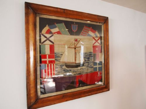 fig 2. Woolwork Flag of nations stars and stripes sampler British sailor maritime c1865